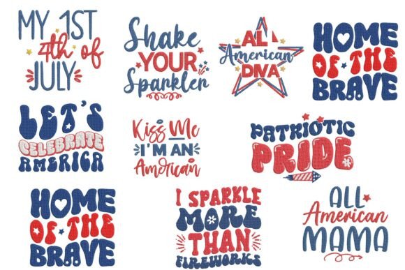 4th of July USA Quotes Embroidery Bundle